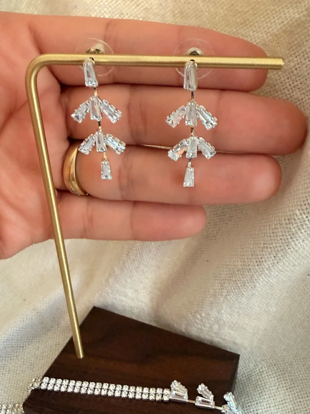 Crystal Drop Earrings and Necklace Set CZ - Prom Jewelry - Picture 7 of 7
